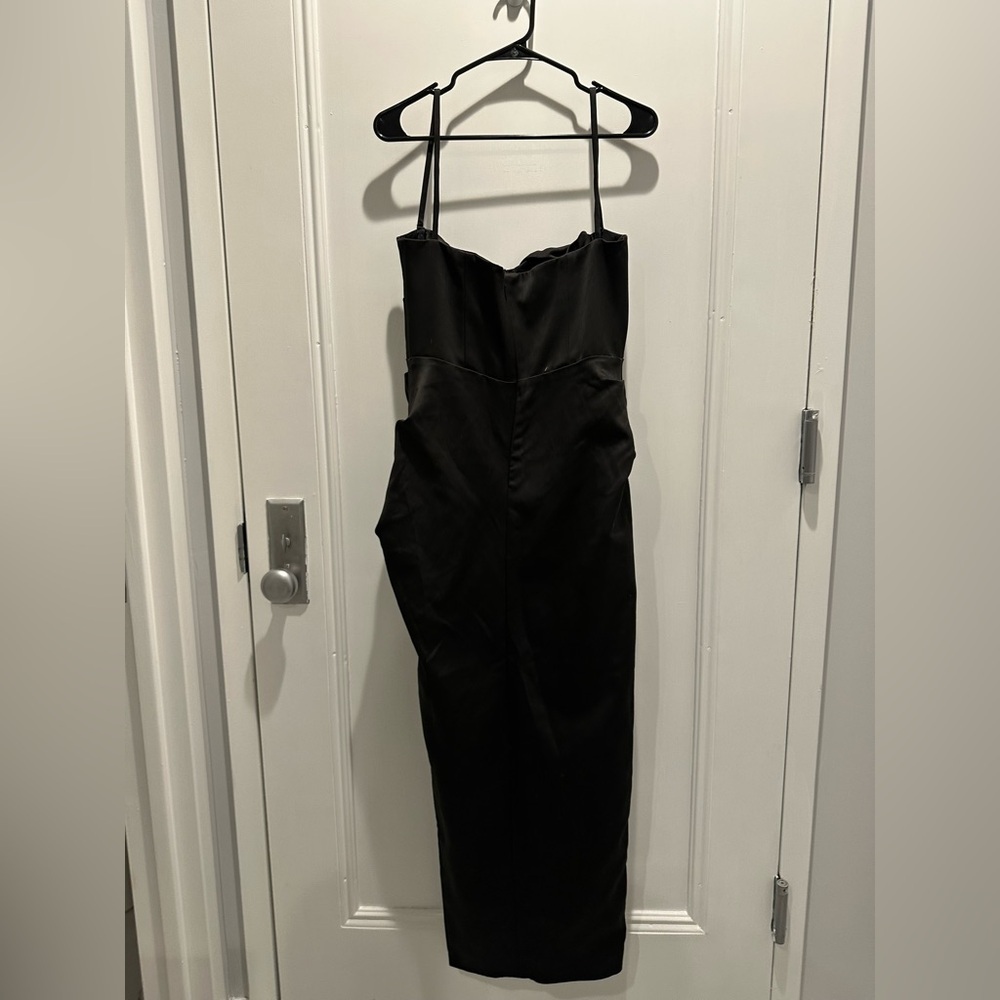 House of CB Flora Black Satin Pleated Corset Midi Dress - Picture 12 of 12